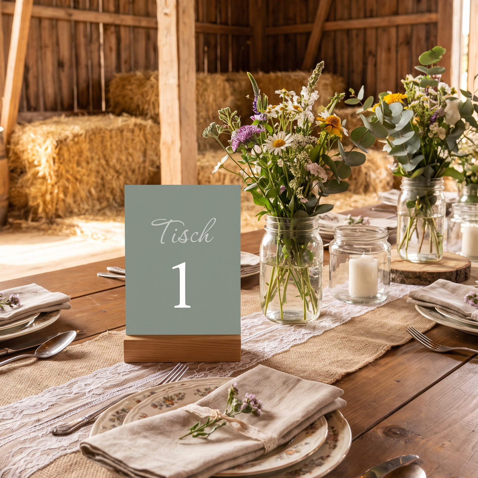Tischkarten Hochzeit „Olive“ – Tischnummern passend zum Sitzplan